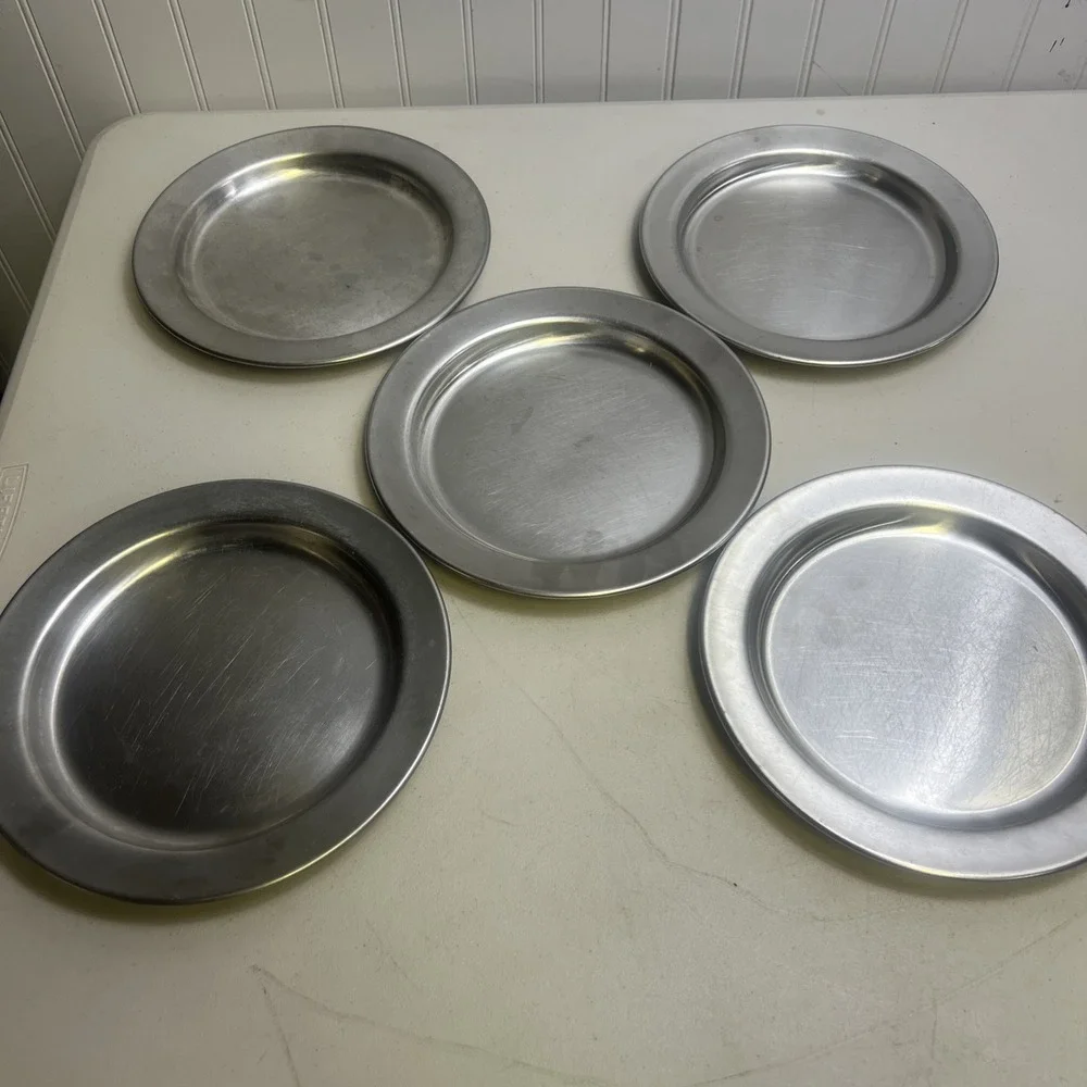 Rare Lot Of 5 Vintage Stainless Steel CARROLLTON MFG CO. Food Plates 9